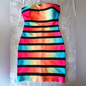 Wow Couture Womens Multi Colored Striped Bodycon Bandage Fitted Stretchy SZ M